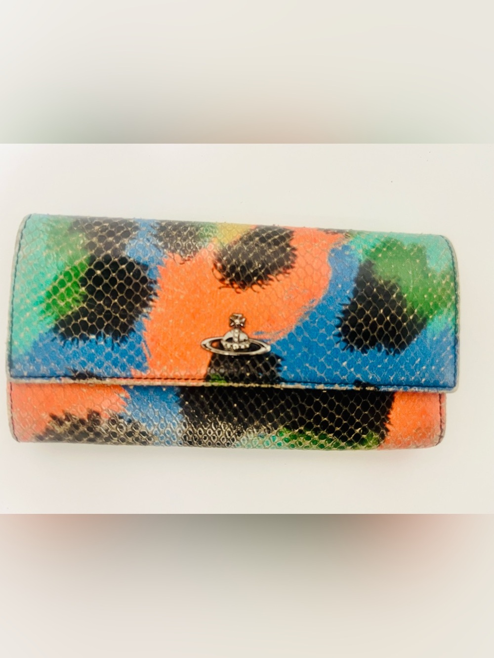 Vivienne Westwood Multicolor Orange Blue Green snake embossed long wallet